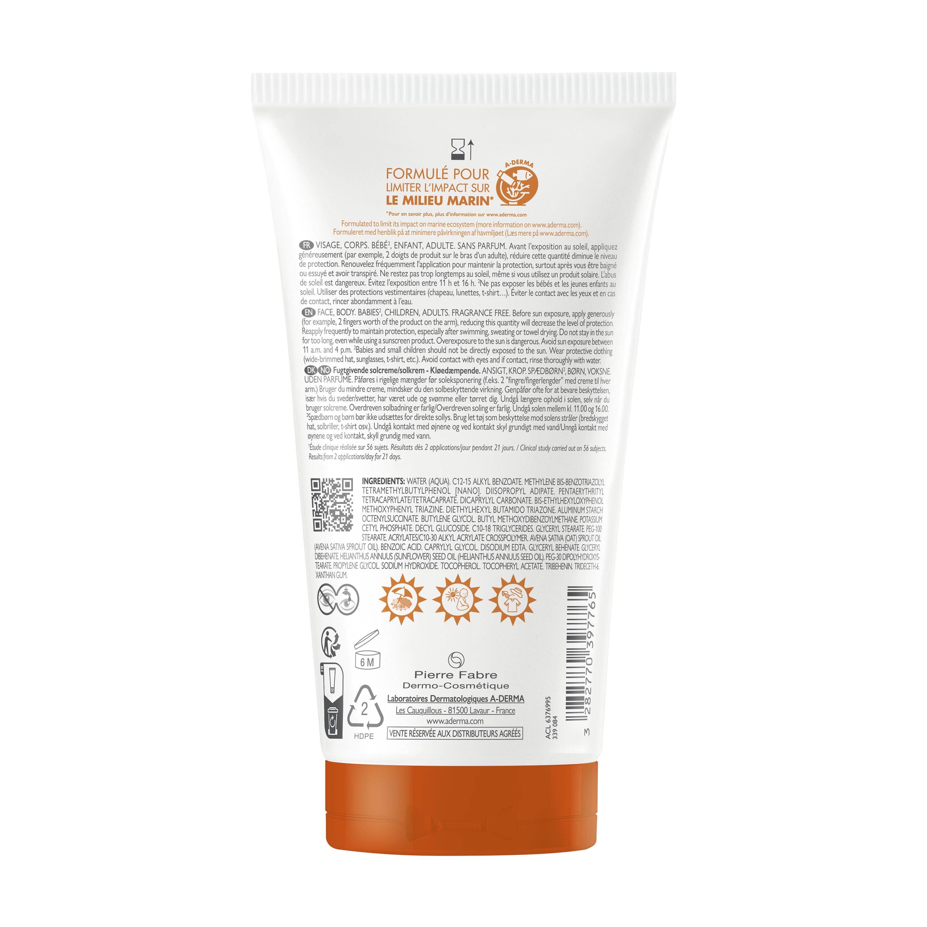 A-Derma Exomega Control - Crema Solare Emolliente SPF50+ Viso E Corpo 150 ml
