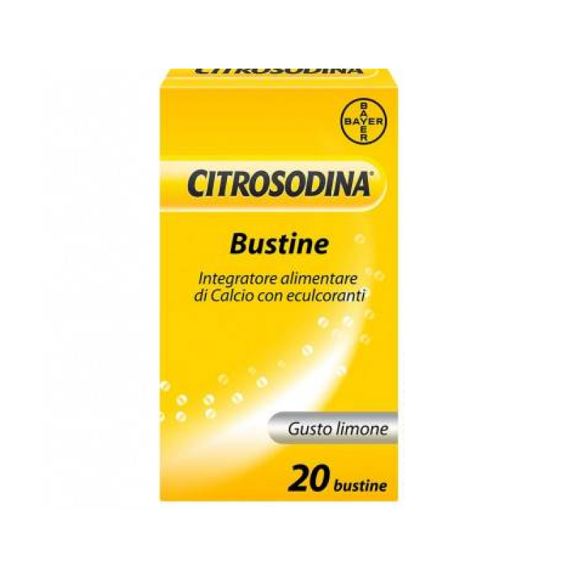 Citrosodina, Integratore di Calcio,  Digestivo per ritrovare la leggerezza dopo i pasti, Senza Zucchero, Gusto Limone, 20 Bustine Effervescenti