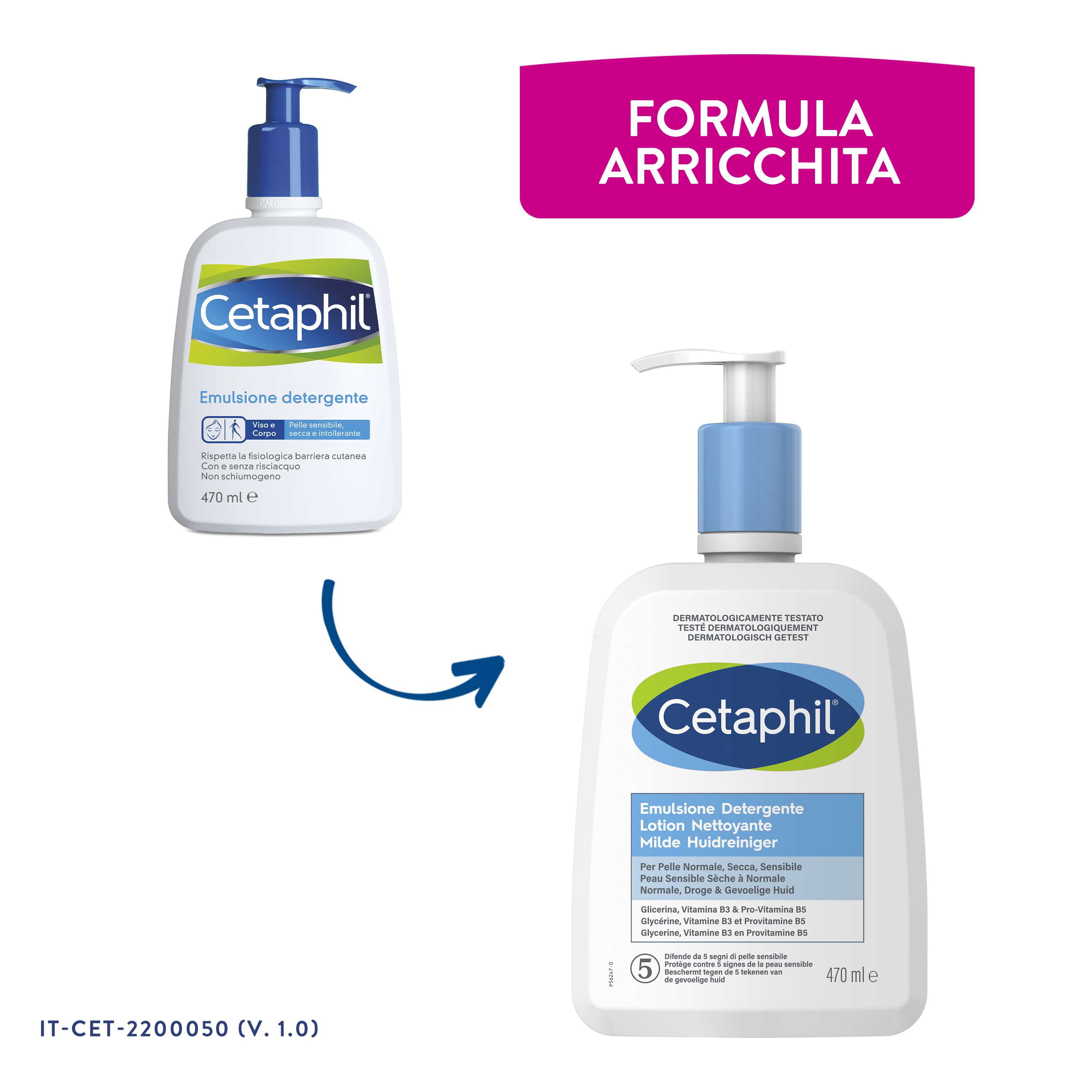 Cetaphil - Emulsione Detergente Viso E Corpo Per Pelle Normale, Secca, Sensibile E Intollerante Senza Profumo 470 ml