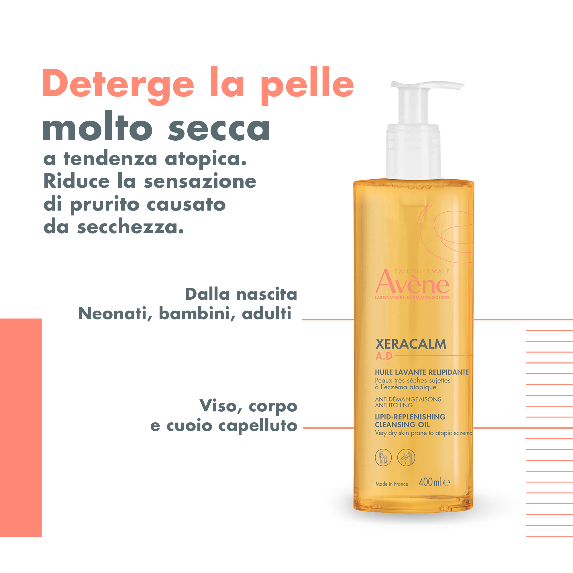 Avène Xeracalm AD - Olio Detergente Liporestitutivo Per Pelle Secca E Atopica 400 ml
