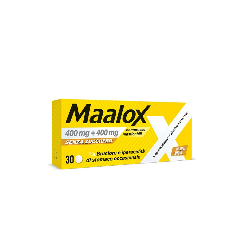 Maalox 400 mg +400 mg - 30 Compresse Masticabili Senza Zucchero Contro Bruciore E Iperacidità Di Stomaco Occasionale