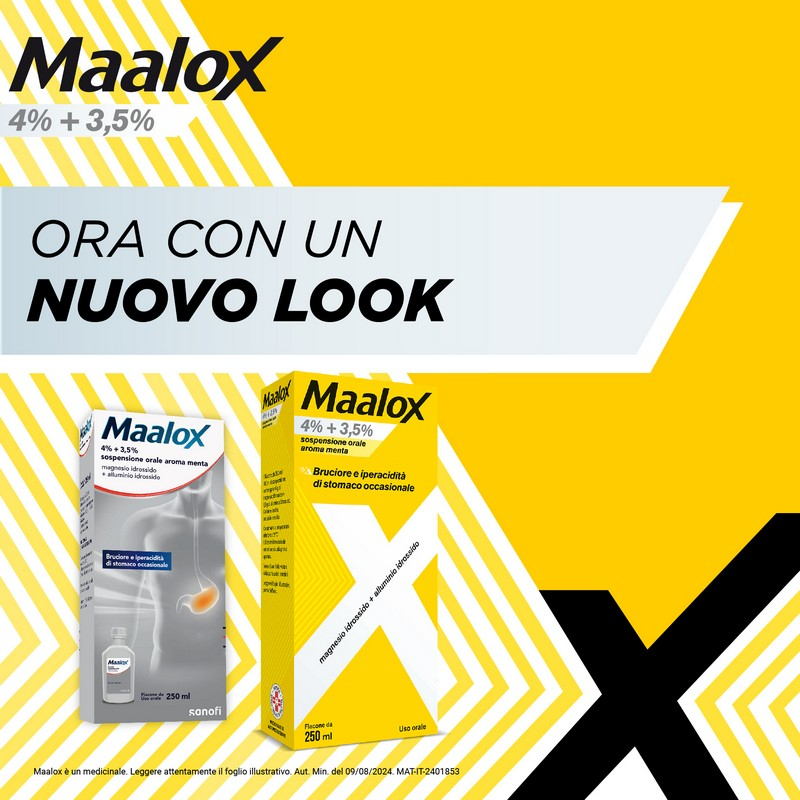 Maalox 4% + 3,5% Sospensione Orale Contro Bruciore E Iperacidità Di Stomaco Occasionale 250 ml