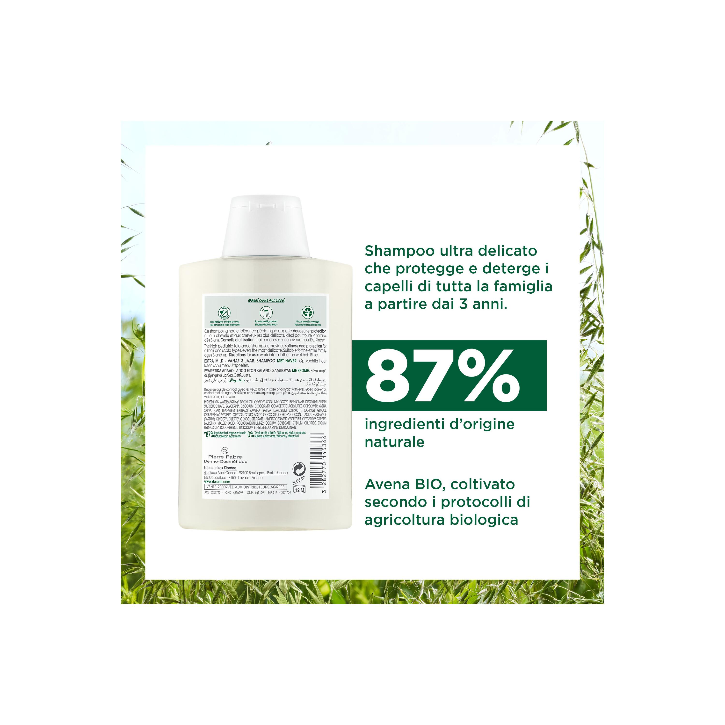 Klorane - Shampoo Extra-Delicato All'Avena Per Tutti I Tipi Di Capelli 400 ml