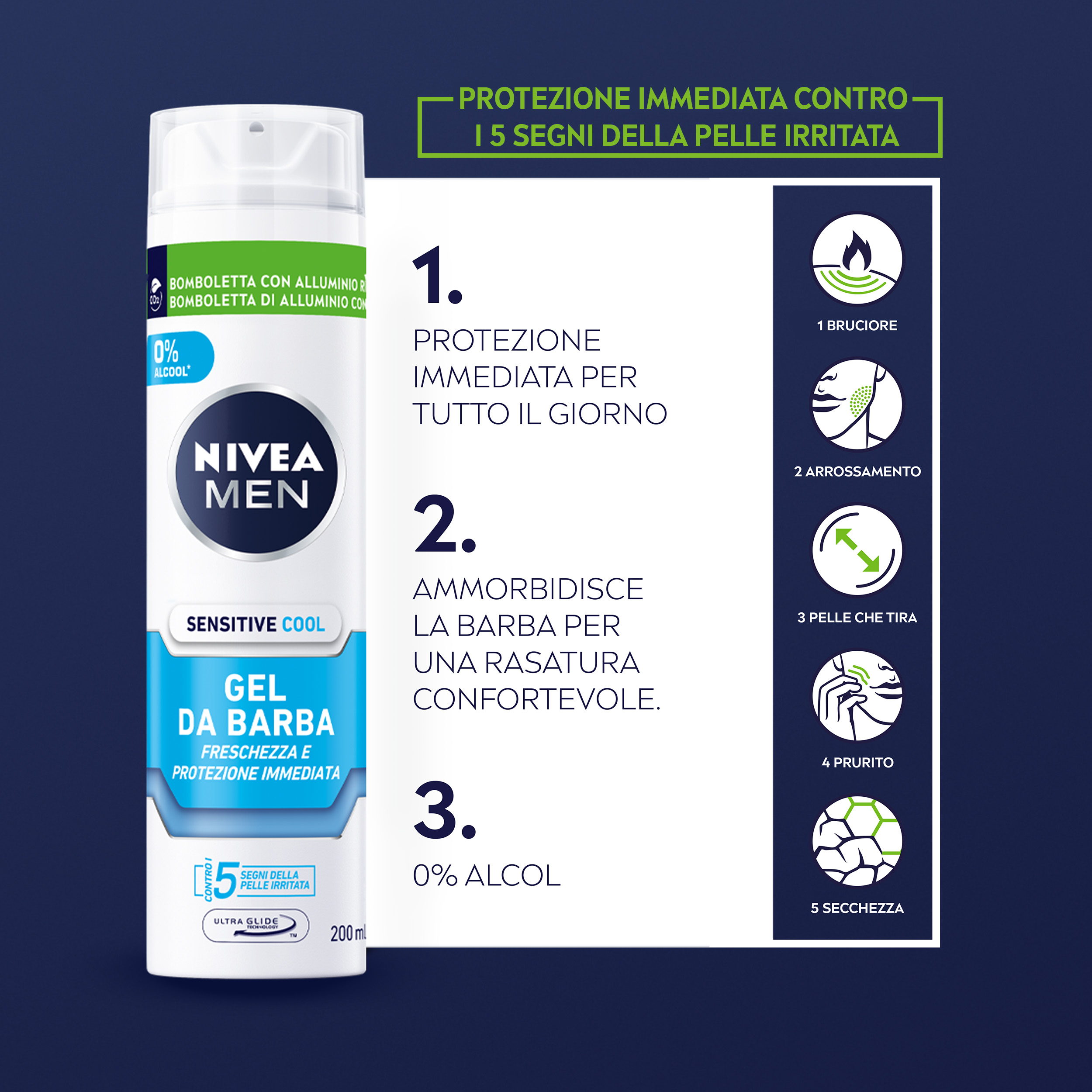 Nivea Men Sensitive Cool Gel da Barba 200 ml, Gel barba delicato e rinfrescante per pelle sensibile
