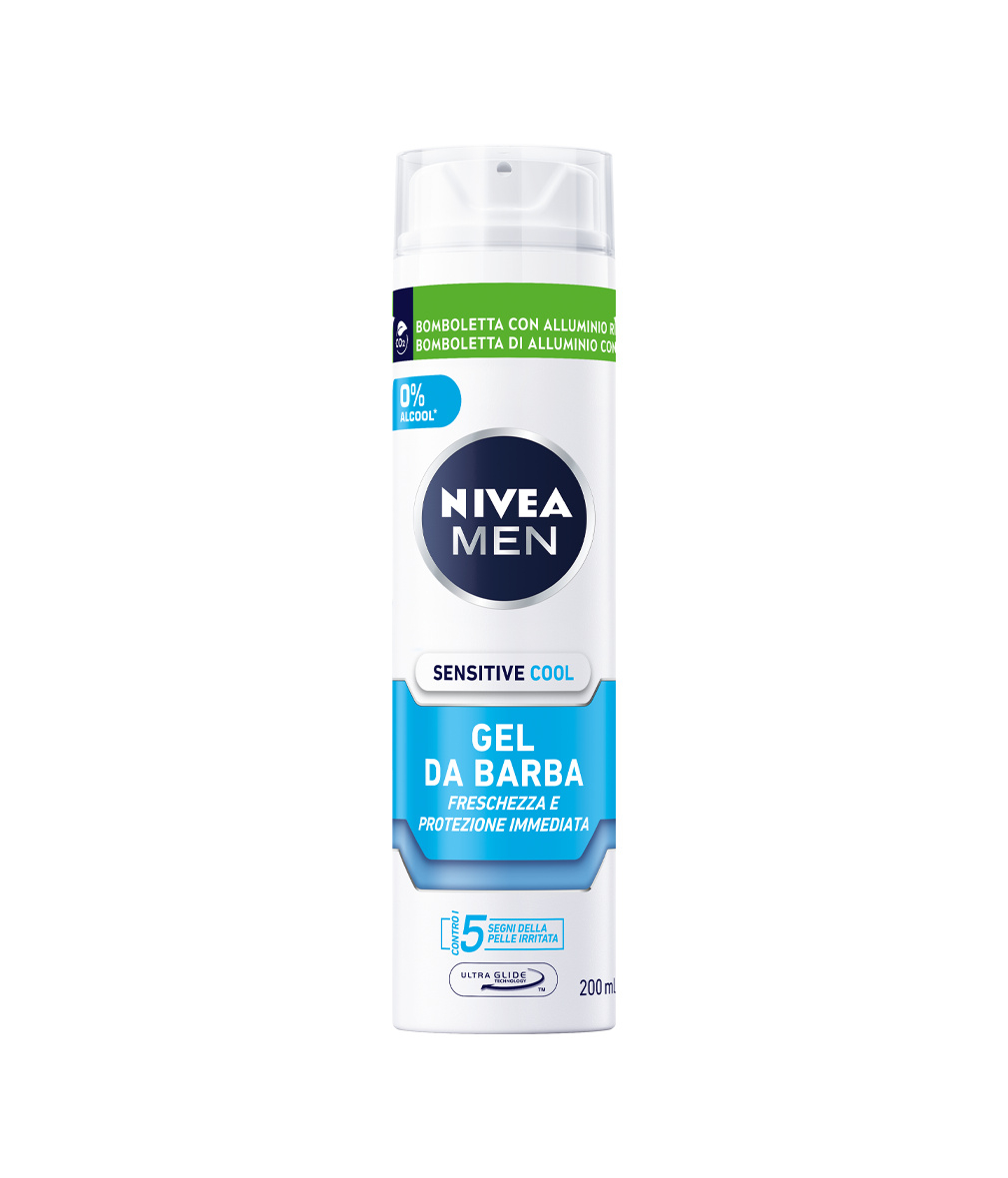 Nivea Men Sensitive Cool Gel da Barba 200 ml, Gel barba delicato e rinfrescante per pelle sensibile
