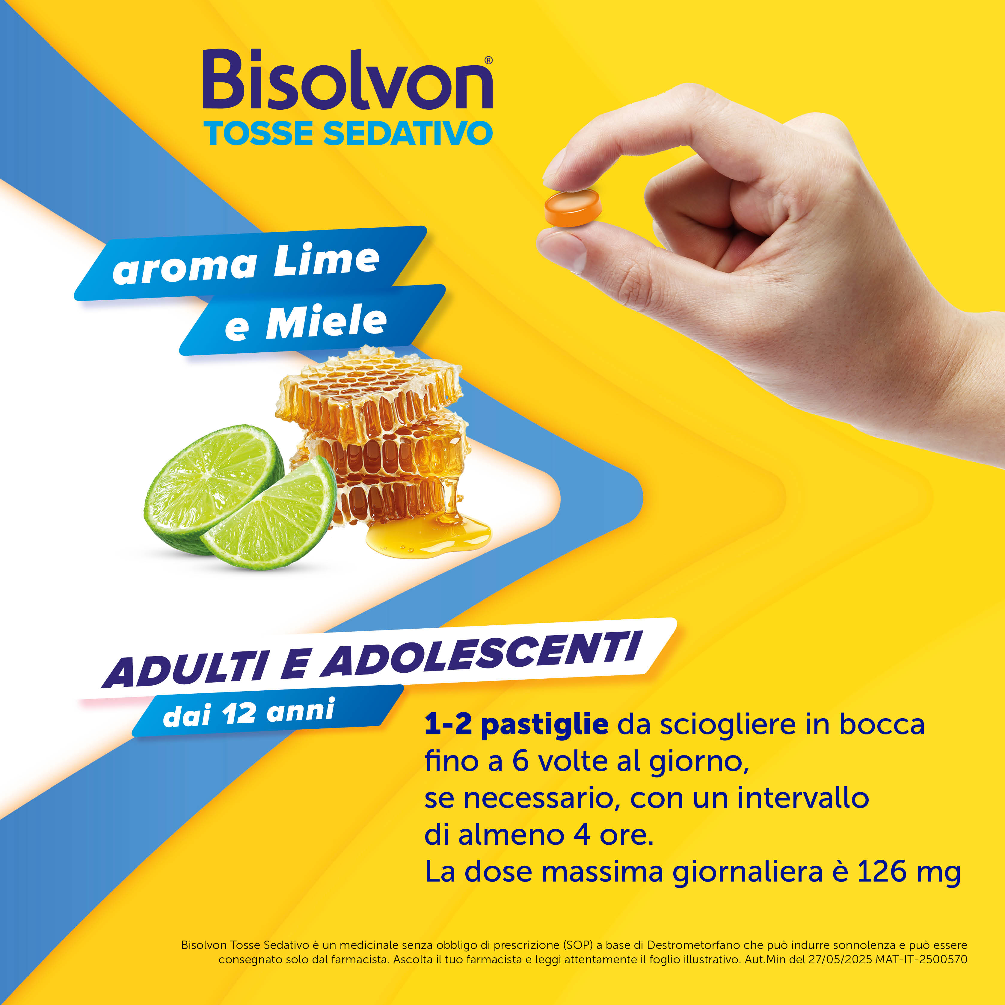 Bisolvon Tosse Sedativo 10,5 mg Gusto Miele E Lime - 20 Pastiglie Gommose Per Tosse Secca