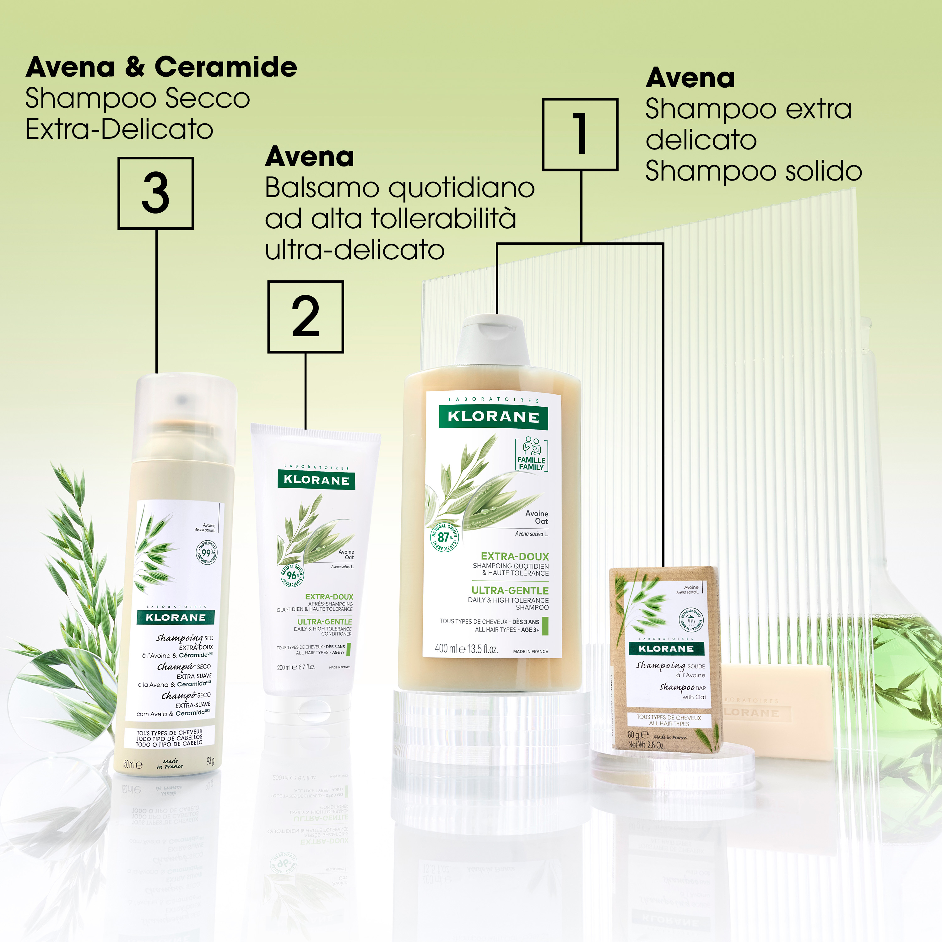 Klorane - Shampoo Secco Extra-Delicato All'Avena & Ceramide Per Capelli Scuri Spray 150 ml