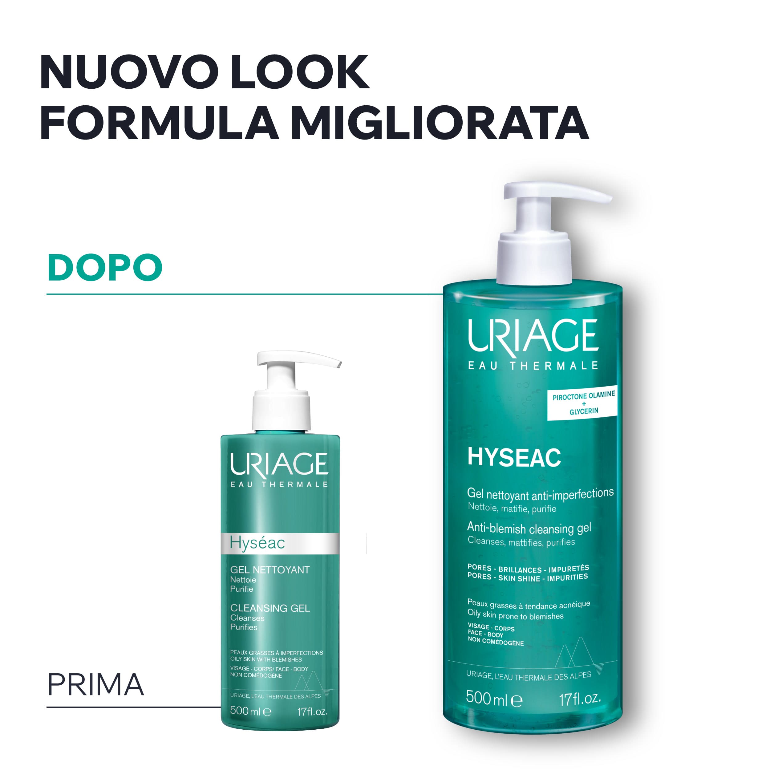 Uriage Hyséac - Gel Detergente Purificante Anti-Imperfezioni Viso E Corpo Per Pelle Grassa E Acneica 500 ml