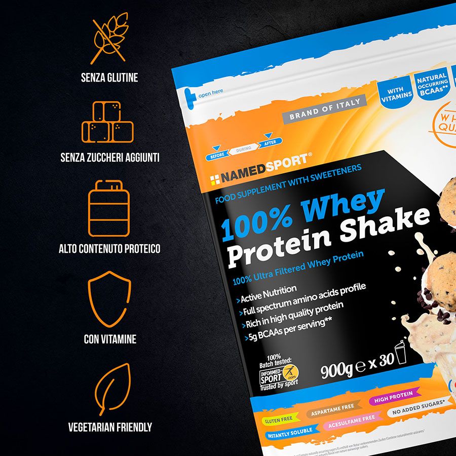 Named Sport - 100% Whey Protein Shake Cookies & Cream - Proteine Del Siero Del Latte In Polvere 900 g