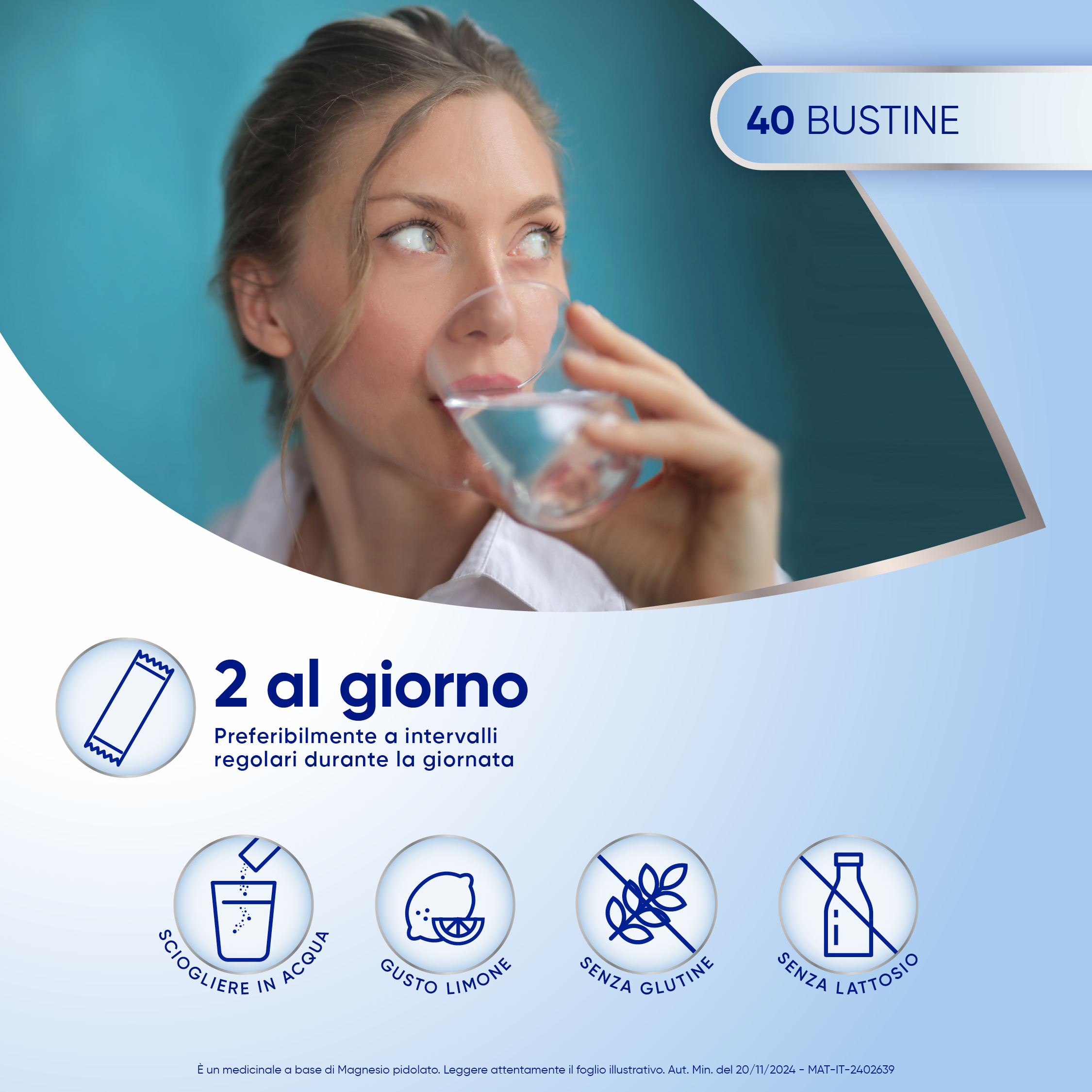 MAG2 Magnesio Pidolato 2,25 g Polvere - Soluzione Orale Per Stanchezza E Debolezza Muscolare 40 Bustine