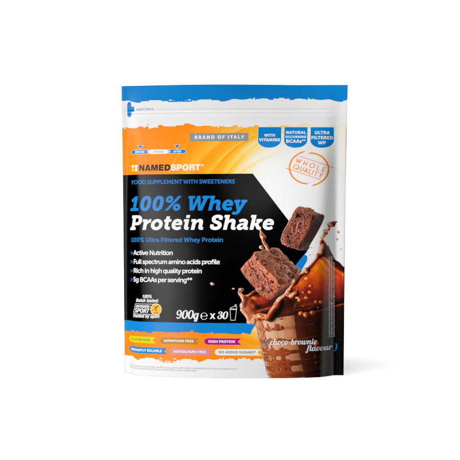 Named Sport - 100% Whey Protein Shake Choco-Brownie - Proteine Del Siero Del Latte In Polvere 900 g