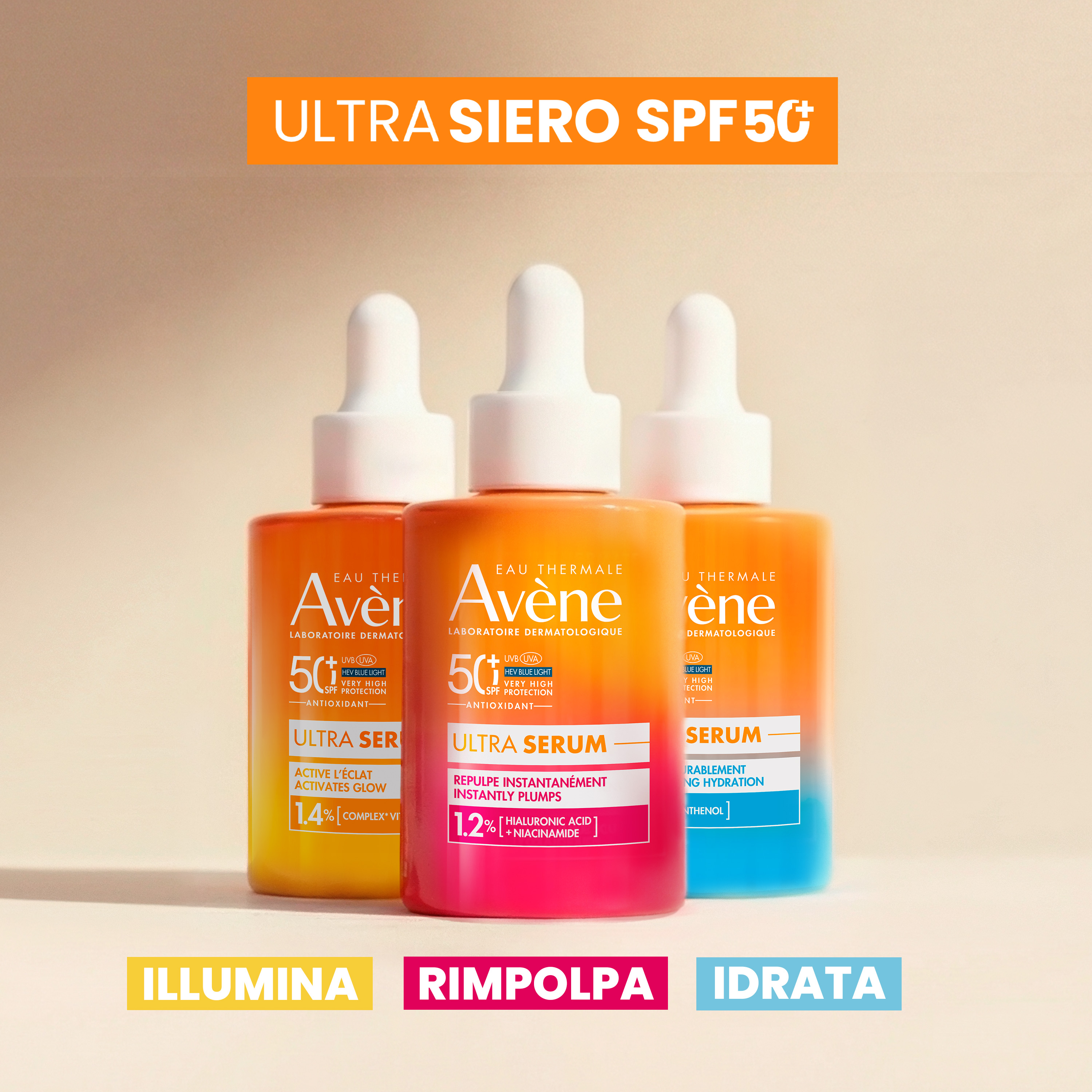 Avène Eau Thermale Ultra Siero SPF50+ Rimpolpante - Protezione Solare Molto Alta Viso 30 ml