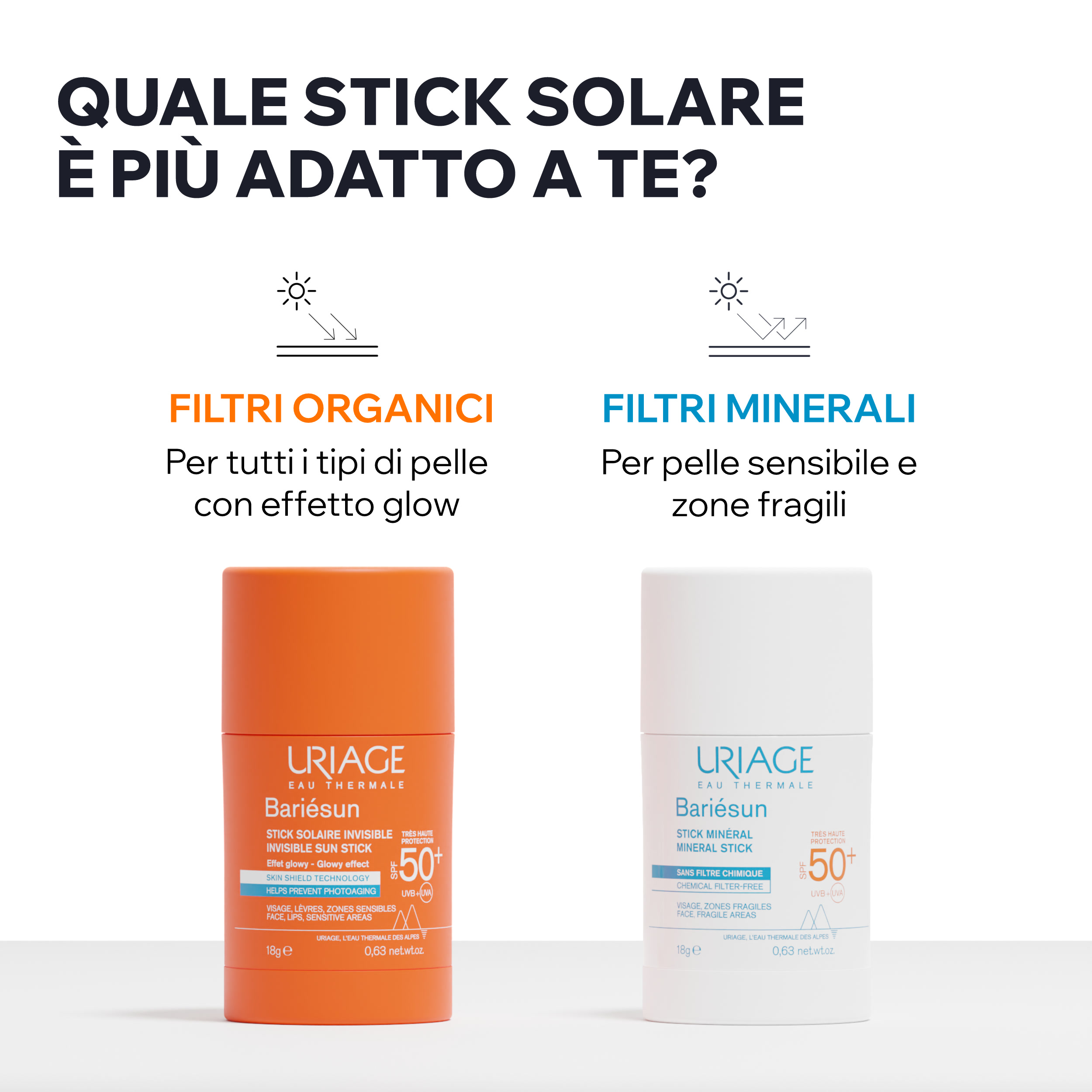 Uriage - Bariésun Stick Minerale SPF50+ Viso E Labbra 18 g