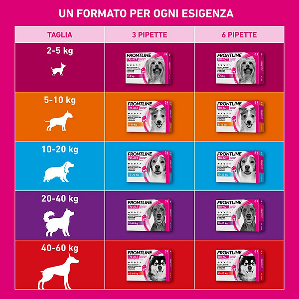 Frontline Tri Act x6 Pipette, Antiparassitario Per Cani e Cuccioli (Taglia L 20-40Kg) Contro Pulci, Zecche, Zanzare, Pappataci e Leishmaniosi