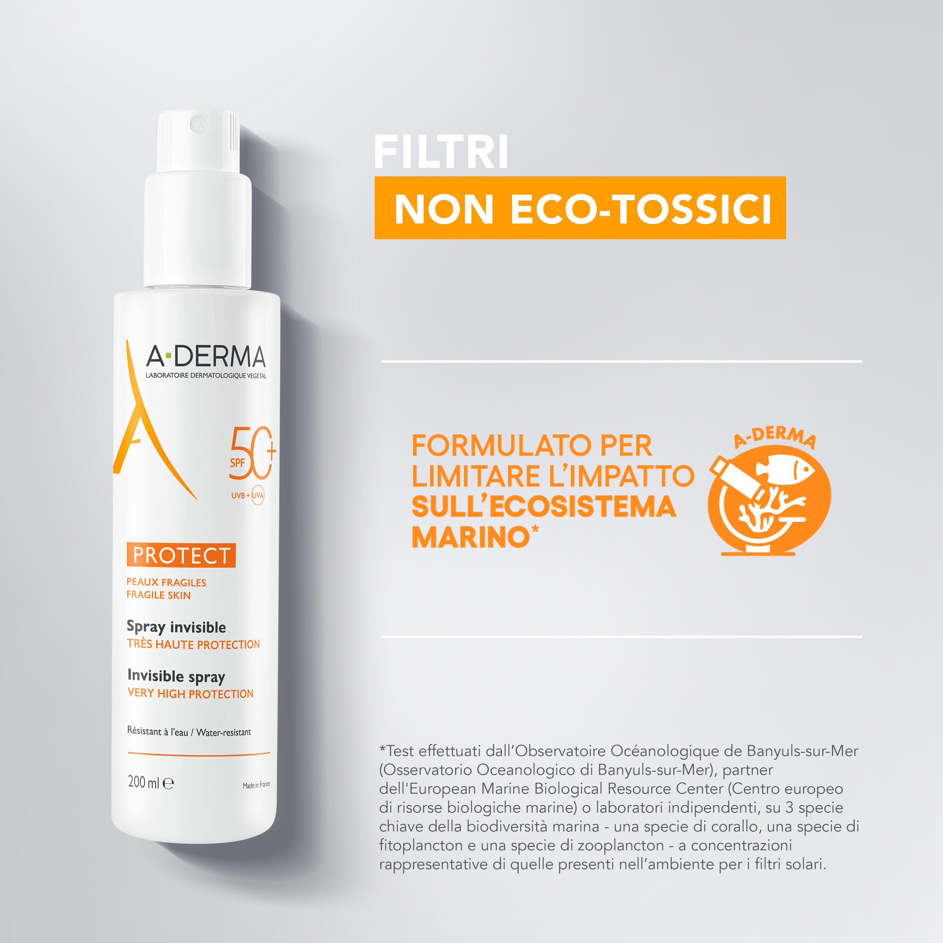 A-Derma Protect Spray Invisibile SPF50+ - Protezione Solare Molto Alta Viso E Corpo 200 ml