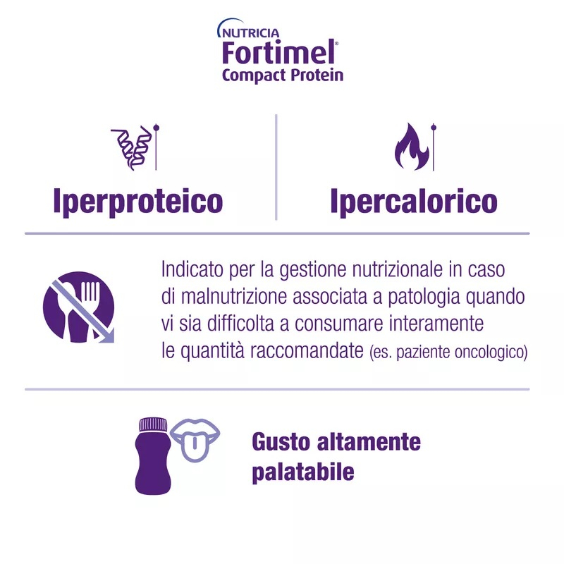 Nutricia Fortimel Compact Protein, Gusto Fragola, Ipercalorico e Iperproteico, 4x125ml