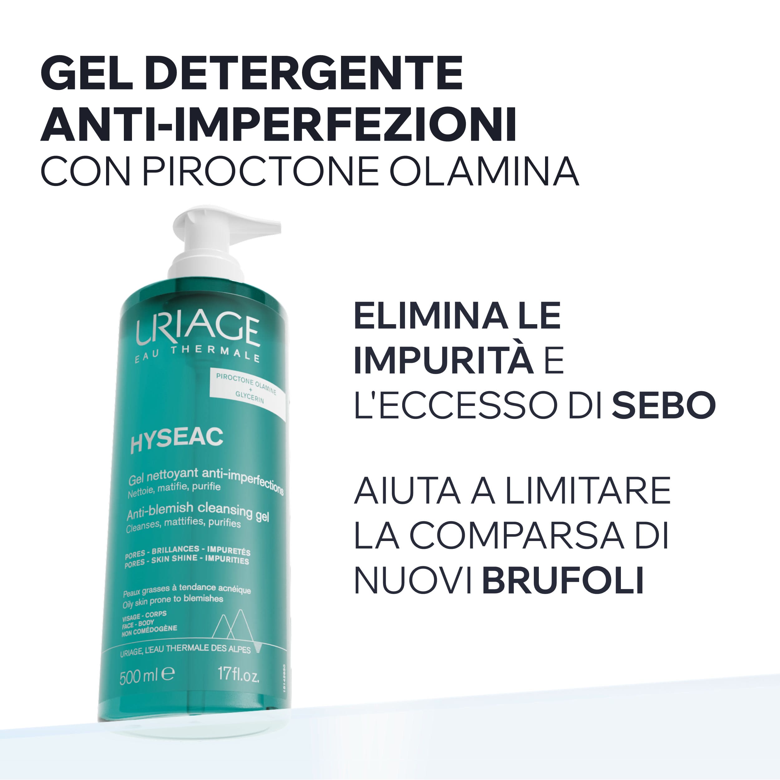Uriage Hyséac - Gel Detergente Purificante Anti-Imperfezioni Viso E Corpo Per Pelle Grassa E Acneica 500 ml