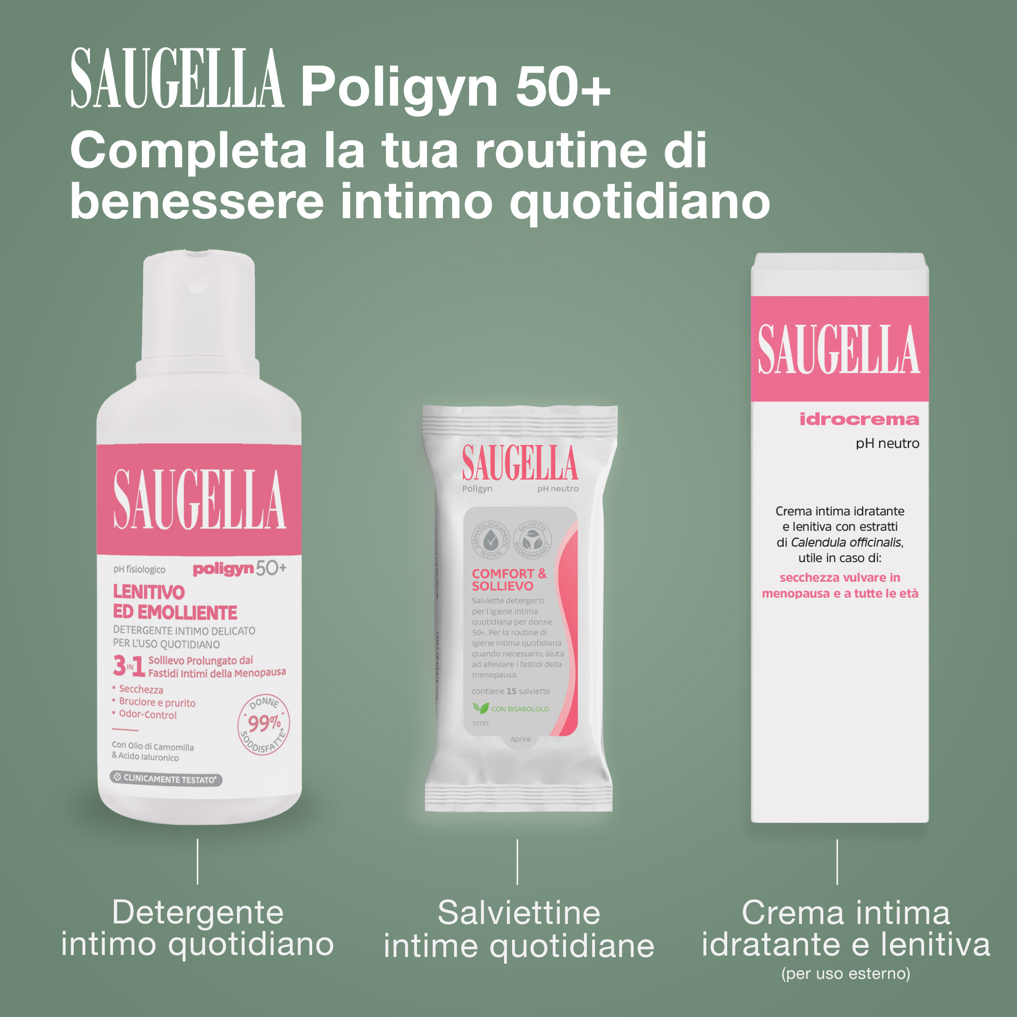 Saugella Poligyn 50+ - Detergente Intimo Lenitivo Ed Emolliente A pH Fisiologico 500 ml