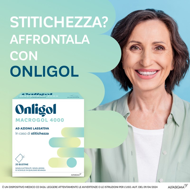 Onligol - Lassativo a base di Macrogol 4000 - senza elettroliti - lassativi in polvere utili in caso di stitichezza - 20 Bustine