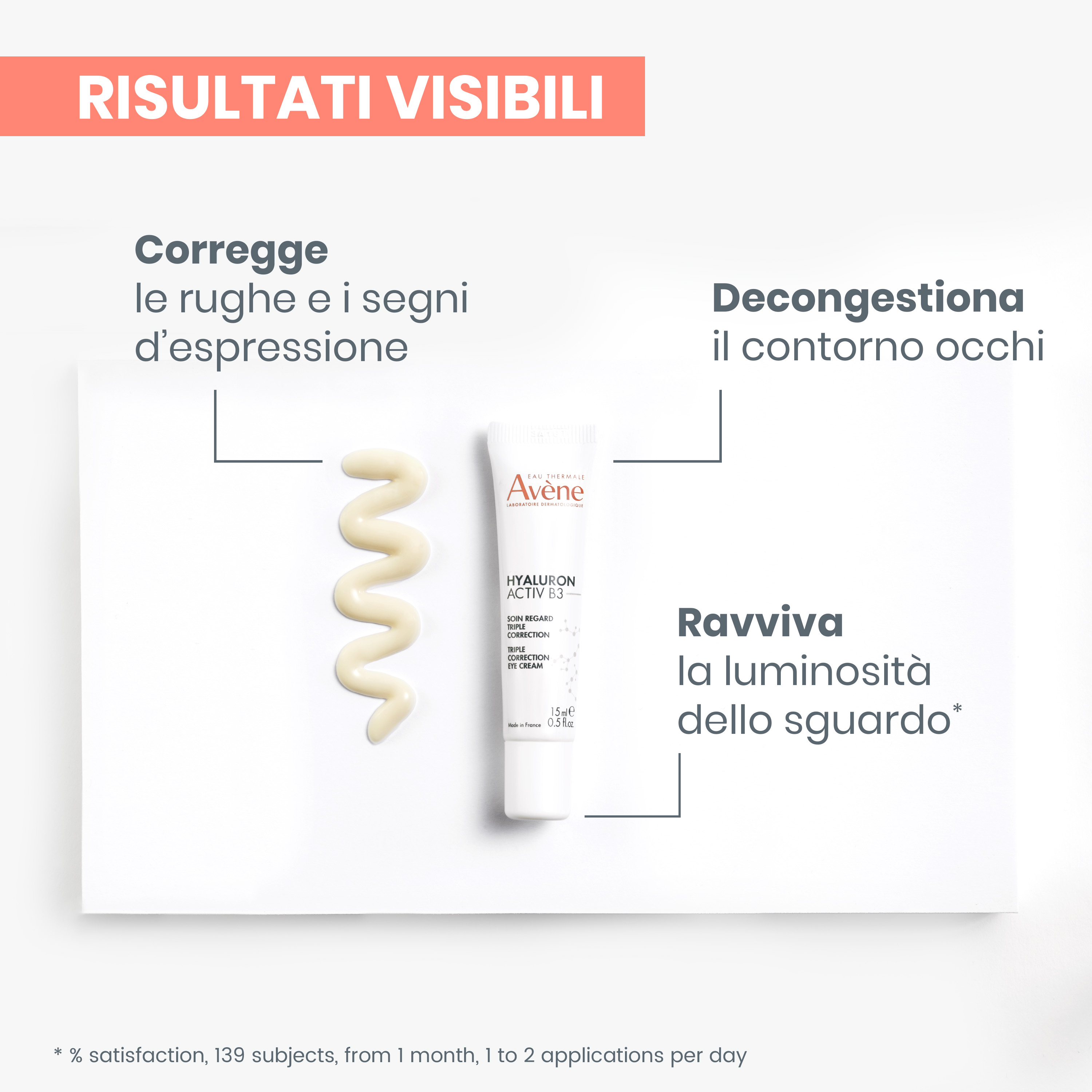 Eau Thermale Avène Hyaluron Activ B3 Trattamento contorno occhi tripla correzione anti-età, borse e occhiaie, 15ml 