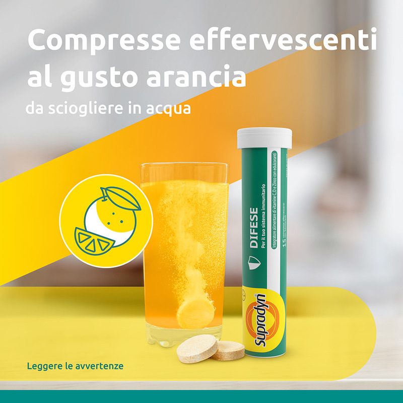 Supradyn Difese Integratore Multivitaminico  con Vitamina D, Vitamina C e Zinco, per il Sistema Immunitario, 15 Compresse Effervescenti
