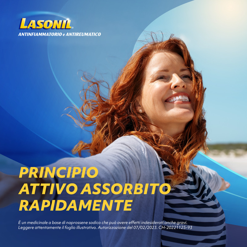 Lasonil Antinfiammatorio e Antidolorifico, Per trattamento di Mal di Schiena, Dolori Muscolari e Articolari, con 220mg di Naprossene Sodico, 12 Compresse Rivestite