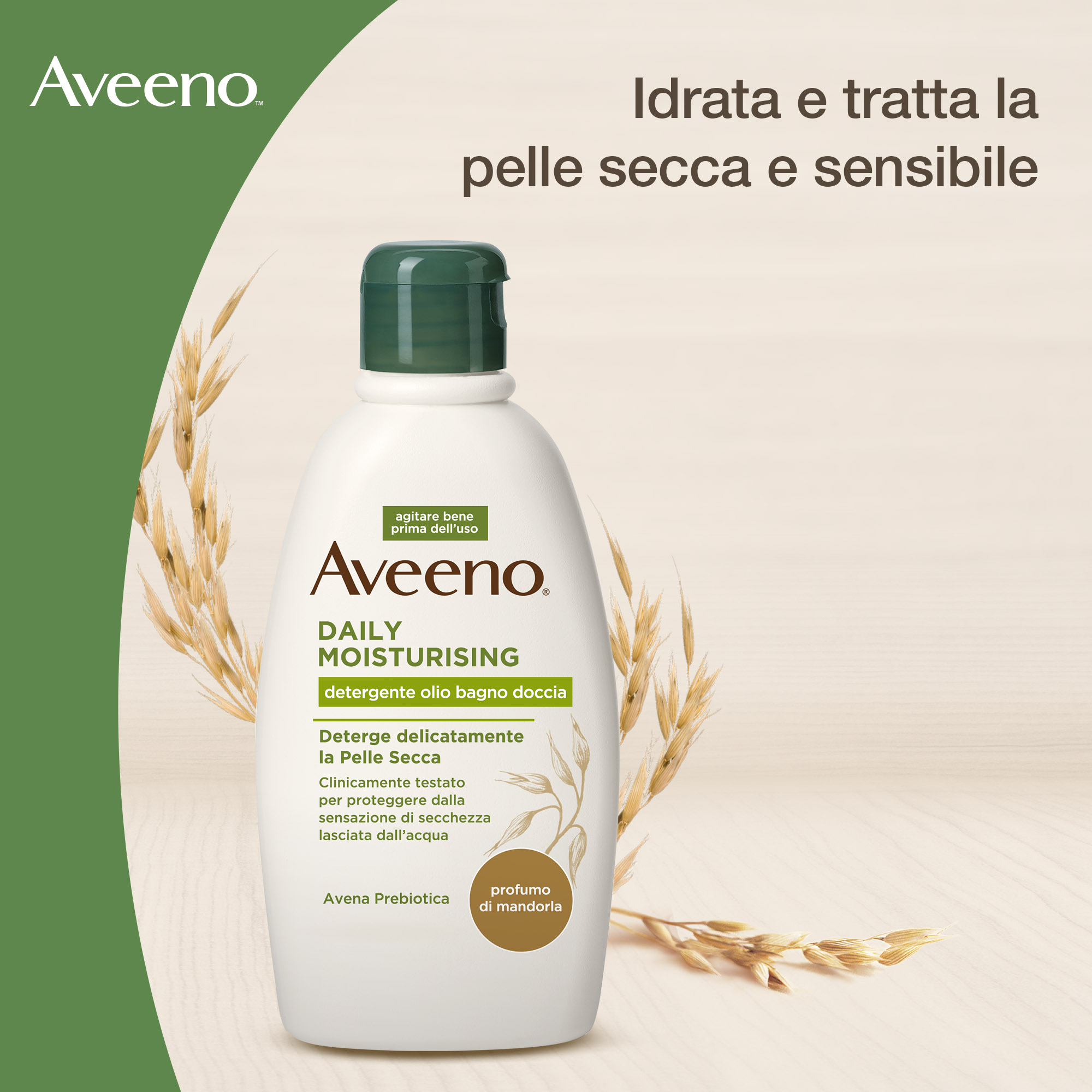 Aveeno Daily Moisturising Olio Detergente Corpo Alla Mandorla, con Avena Colloidale, per Pelle Secca e Sensibile 300 ml