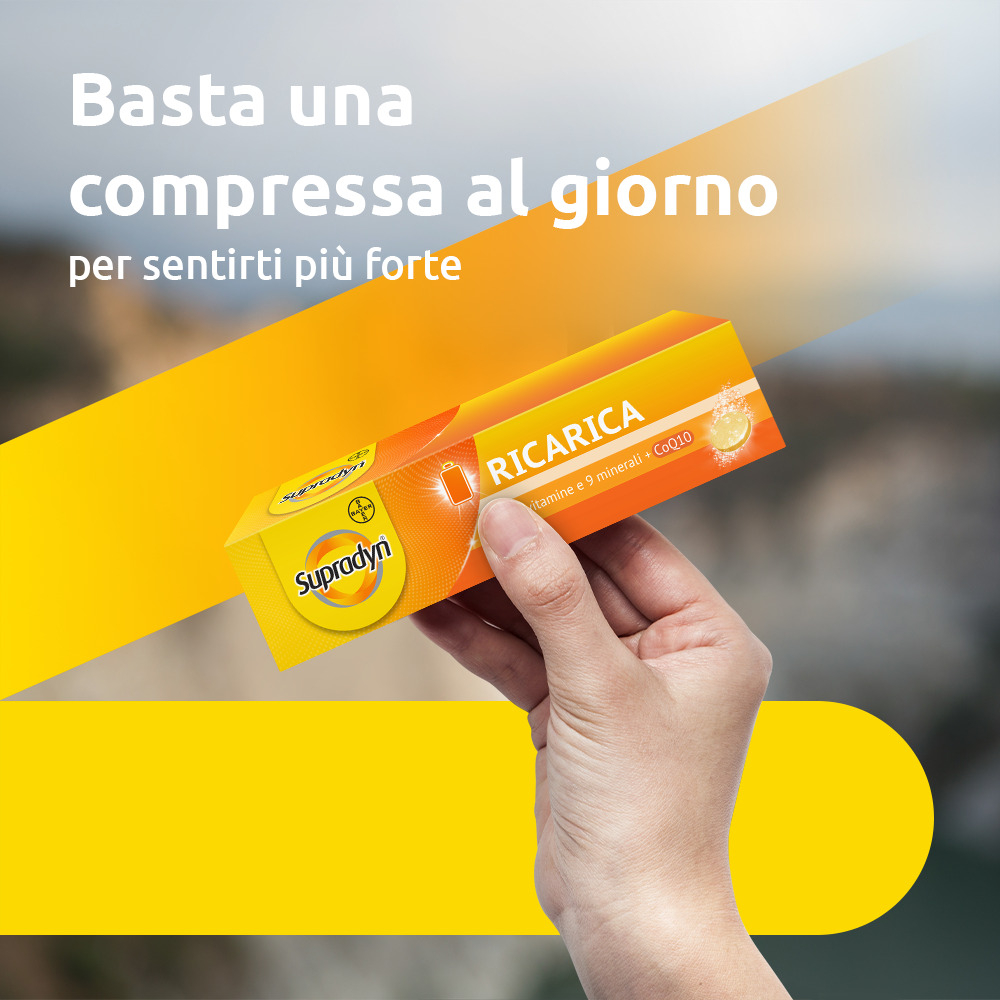 Supradyn Ricarica Integratore Multivitaminico Completo con Vitamine A, B, C, D, E, K, Minerali e Coenzima Q10 contro la Stanchezza, Gusto Arancia, 15 Compresse Effervescenti Rivestite - SCADENZA 31 AGOSTO 2026 