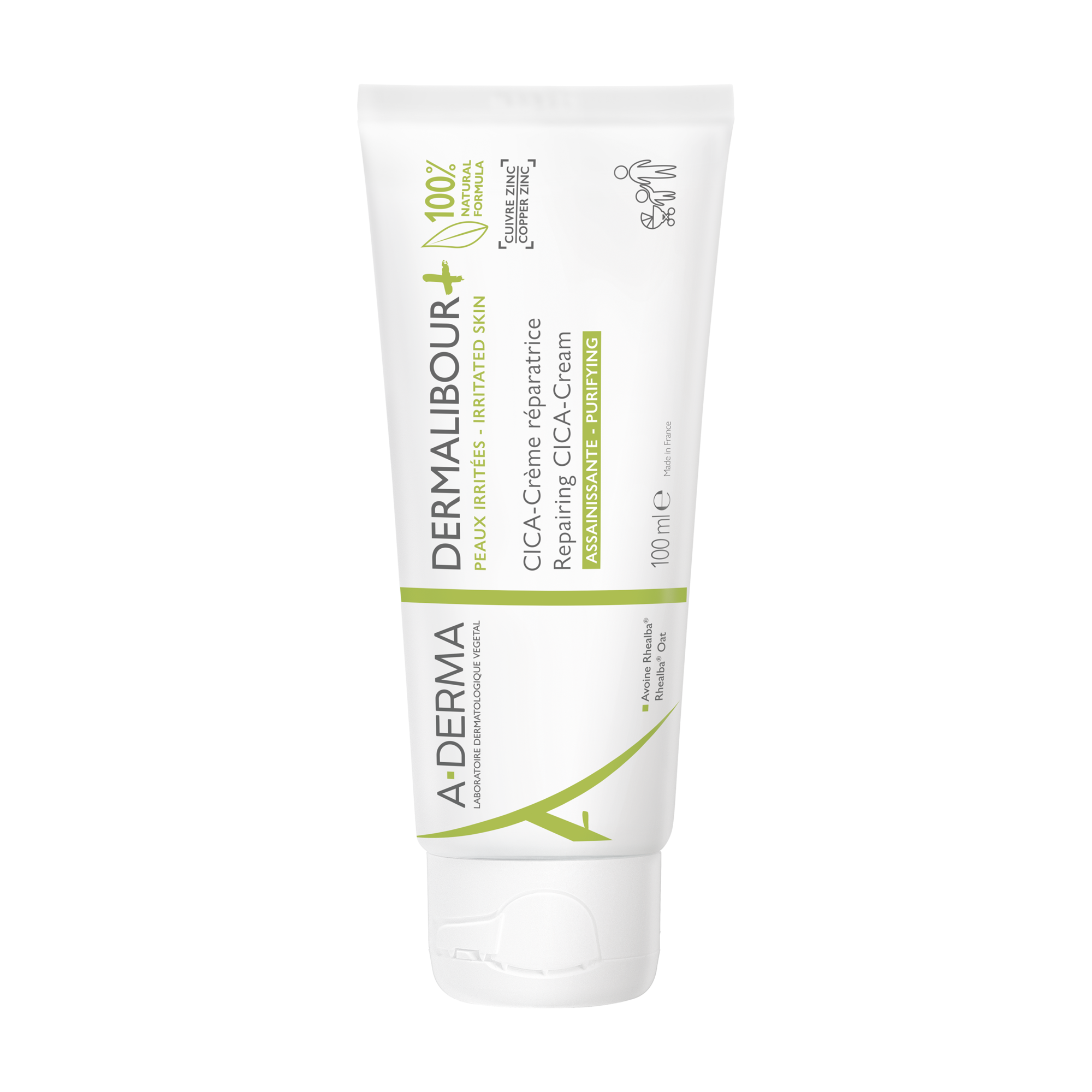 A-Derma Dermalibour+ Cica Crema Ristrutturante Purificante, Lenisce immediatamente, con Rame e Zinco, Pelle irritata e fragilizzata di tutta la famiglia, 100ml 