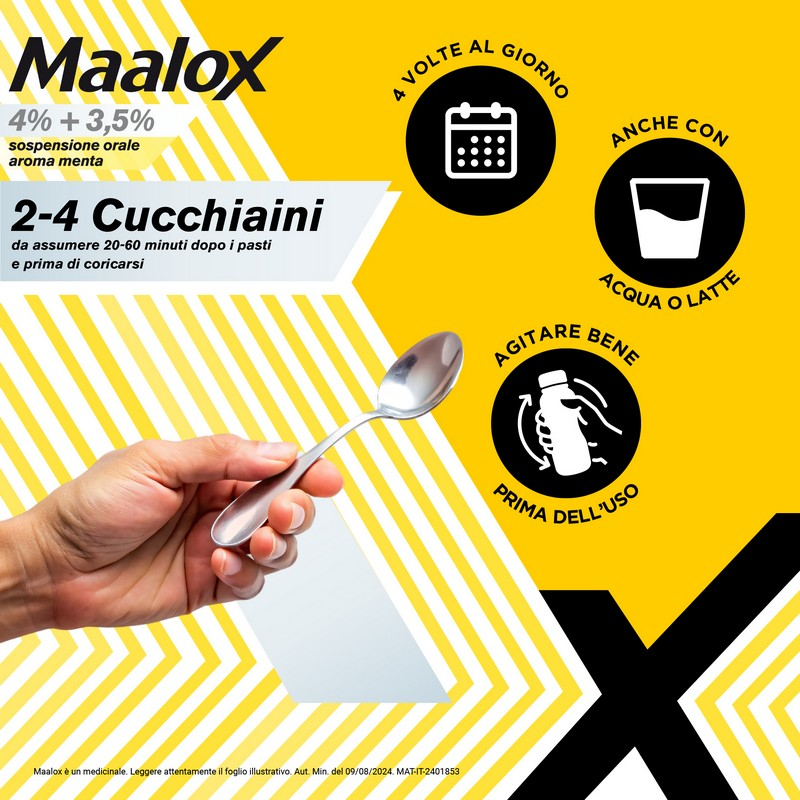 Maalox 4% + 3,5% Sospensione Orale Contro Bruciore E Iperacidità Di Stomaco Occasionale 250 ml