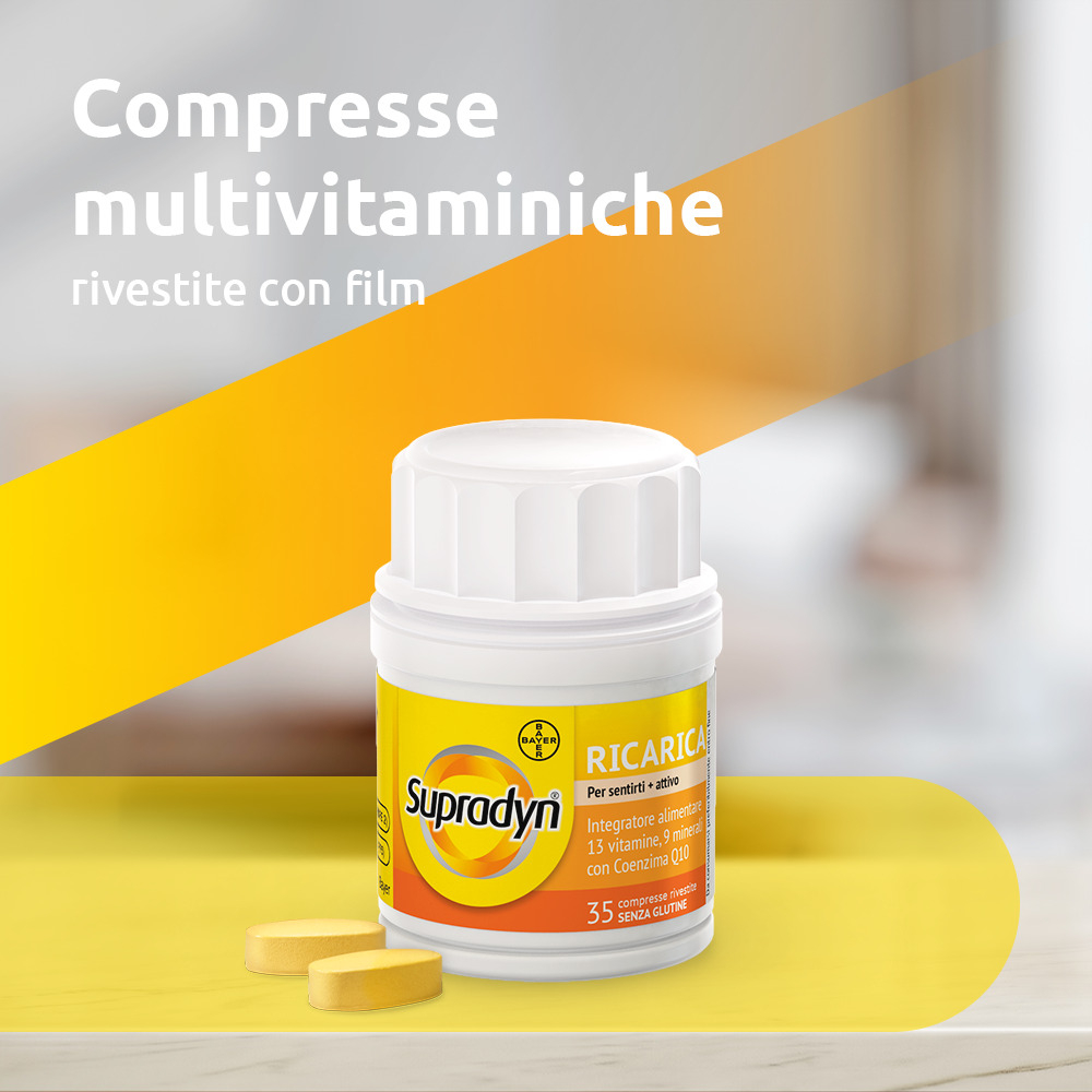 Supradyn Ricarica Integratore Multivitaminico Completo con Vitamine A, B, C, D, E, K, Minerali e Coenzima Q10 contro la Stanchezza, Gusto Arancia, 35 Compresse Rivestite