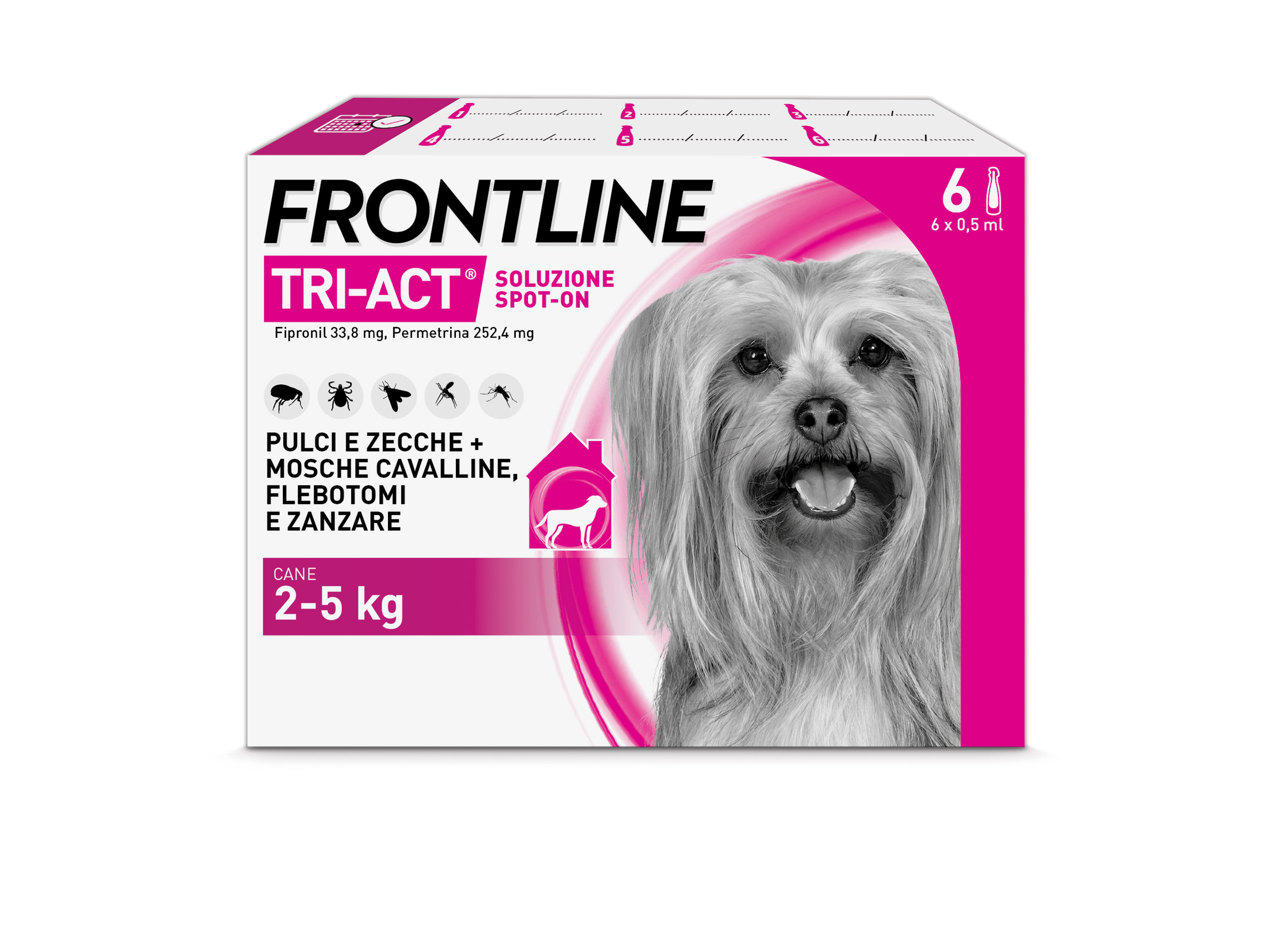 Frontline Tri Act x6 Pipette, Antiparassitario Per Cani e Cuccioli (Taglia XS 2-5Kg) Contro Pulci, Zecche, Zanzare, Pappataci e Leishmaniosi