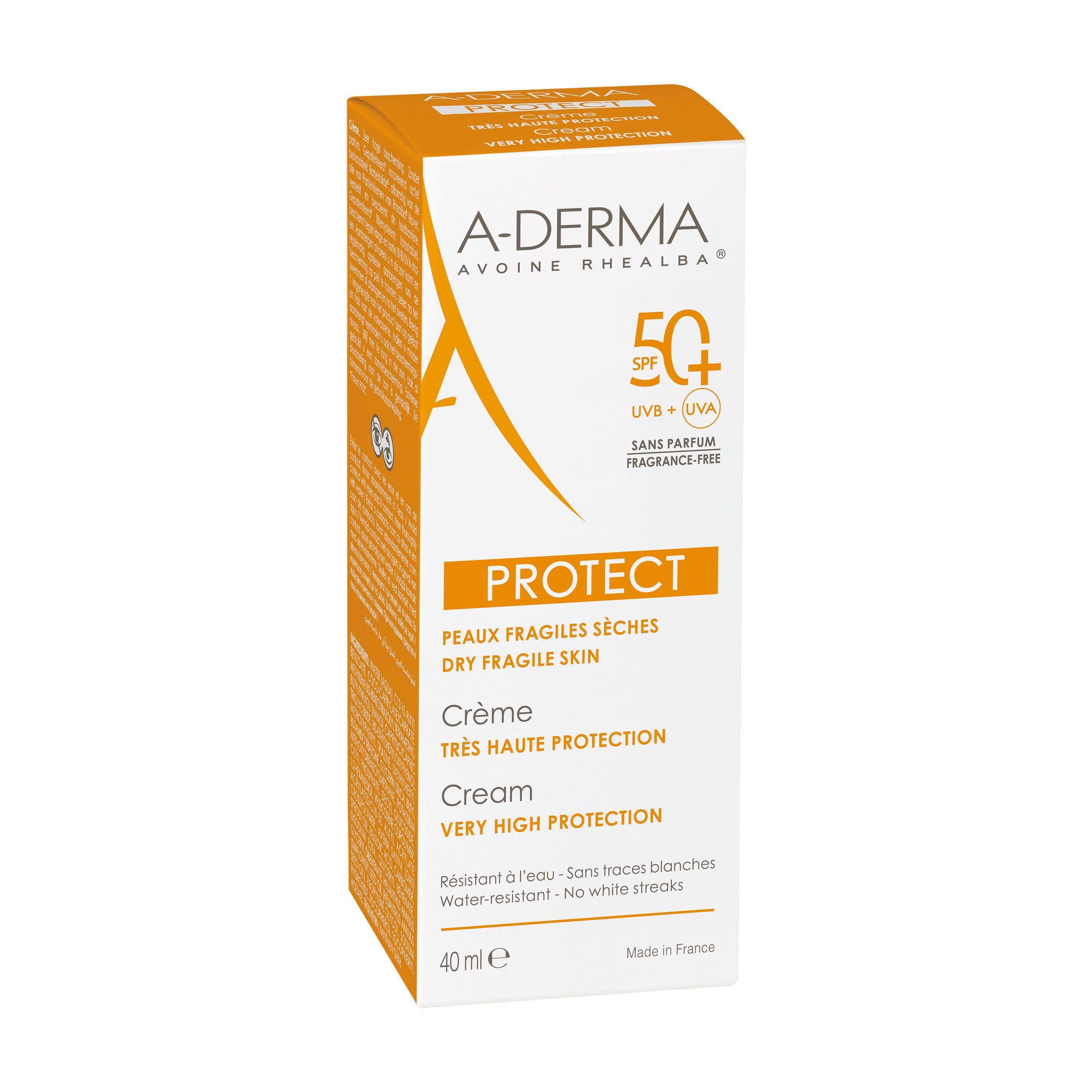 A-Derma Protect Crema Solare Senza Profumo SPF50+ - Protezione Solare Molto Alta Viso 40 ml