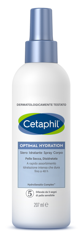 Cetaphil Optimal Hydration Siero Idratante Spray Corpo, per Pelle Secca e Sensibile, Idratazione Intensa per 48 Ore, Formato 207 ml