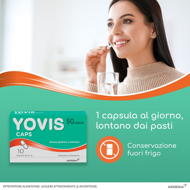 Yovis Caps, Probiotici per il Benessere Intestinale, 50 Miliardi di Fermenti Lattici Vivi, Senza Glutine e Lattosio, 10 Capsule deglutibili