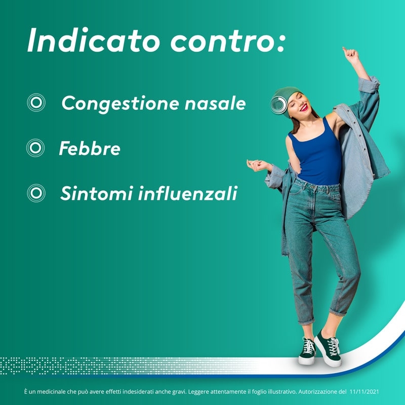 Aspirina Influenza e Naso Chiuso, Granulato per Soluzione Orale, 500mg Acido Acetilsalicilico + 30mg Pseudoefedrina, Effetto Antipiretico e Decongestionante, 20 Bustine