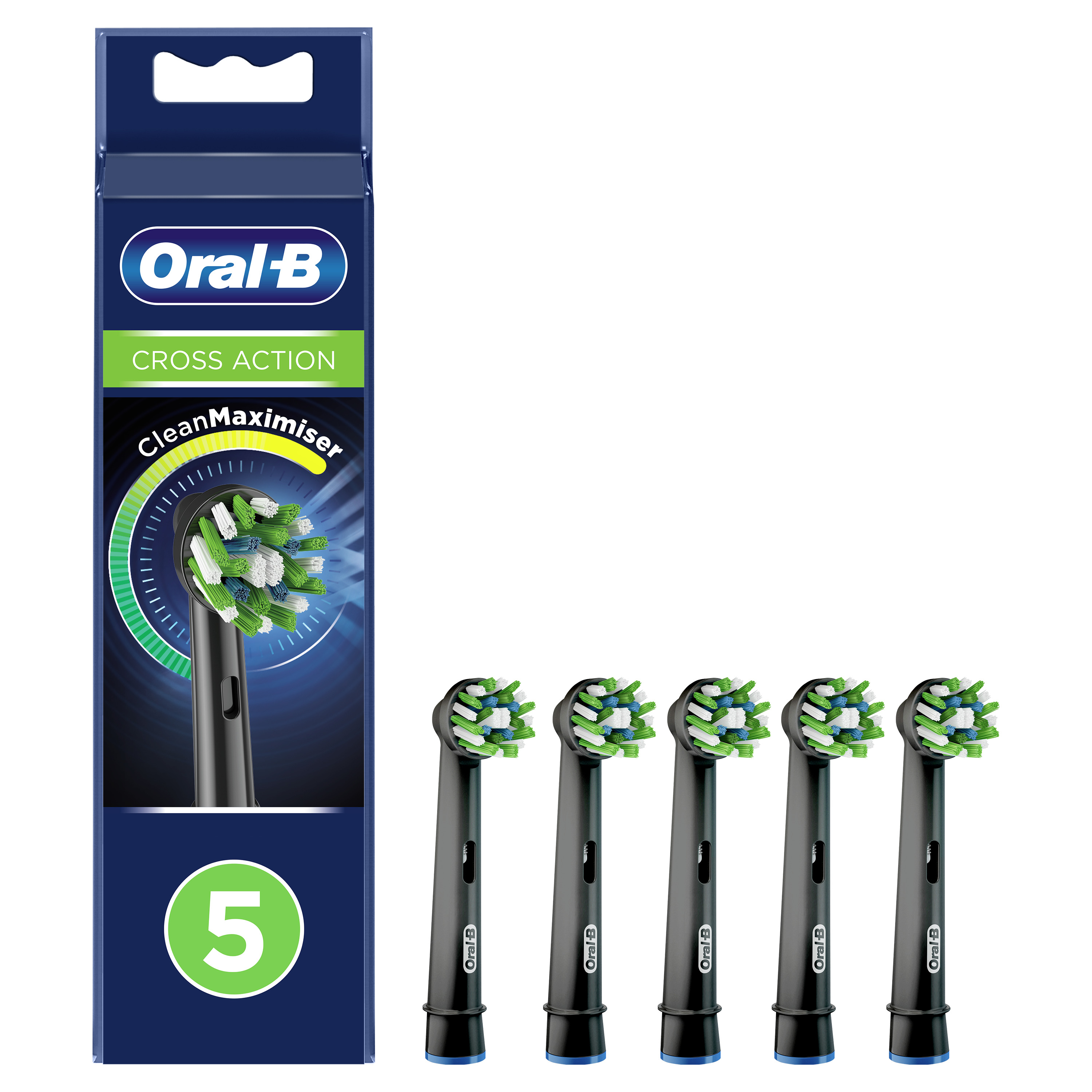 Oral-B CrossAction Testine Di Ricambio Edizione Nera Con Tecnologia CleanMaximiser, Confezione Da 5 Pezzi