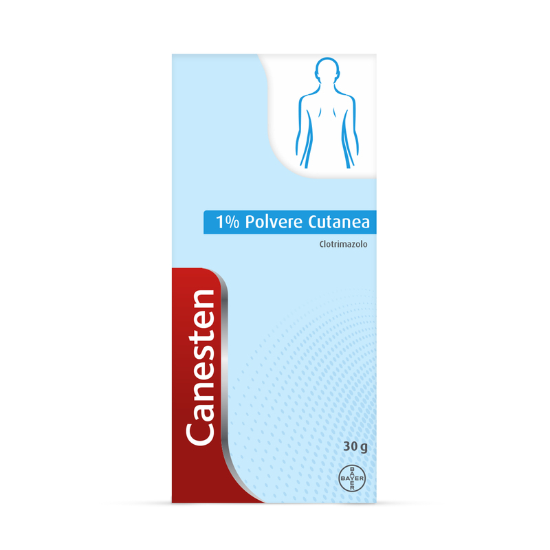 Canesten Polvere cutanea, per il Trattamento di Micosi, Funghi della Pelle e Piedi, a base di Clotrimazolo 1%,  con azione Antifungina e Antimicotica, Flacone da 30gr