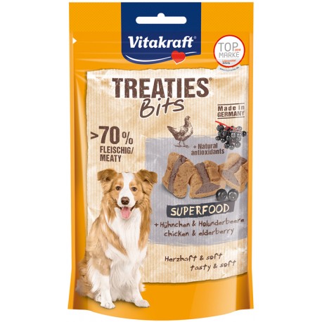 VITAKRAFT CANE SNACK TREATIES BITS SUPERFOOD POLLO SAMBUCO 100GR