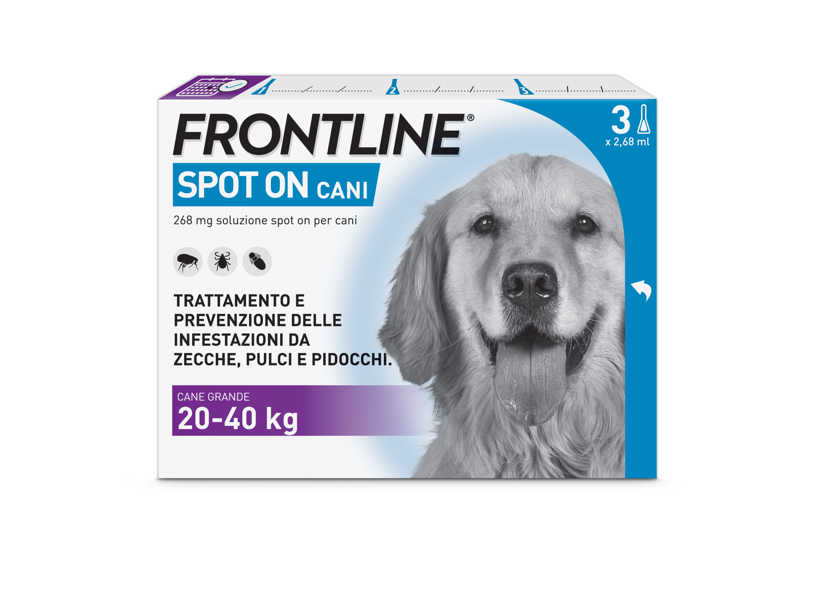 Frontline Spot On Cani x3 Pipette, Antiparassitario per Cani e Cuccioli (20-40Kg), Contro Pulci, Zecche E Pidocchi