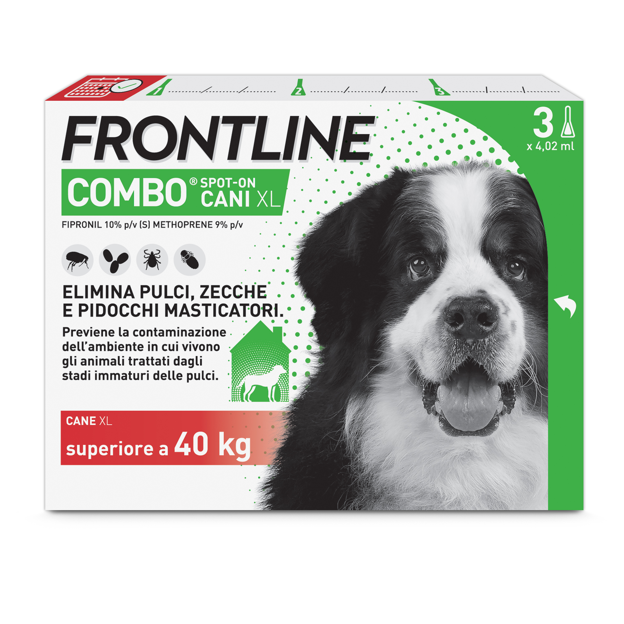 Frontline Combo Cani x3 Pipette, Antiparassitario per Cani XL e Cuccioli (+40Kg) Contro Pulci, Zecche, Uova e Larve