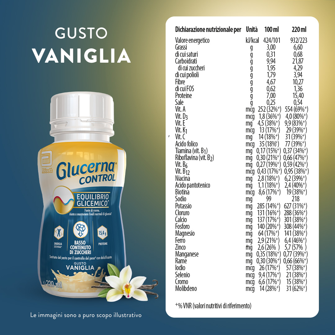 Glucerna Control, equilibrio glicemico, pasto sostitutivo per il controllo del peso, drink gusto vaniglia - 4x200ml