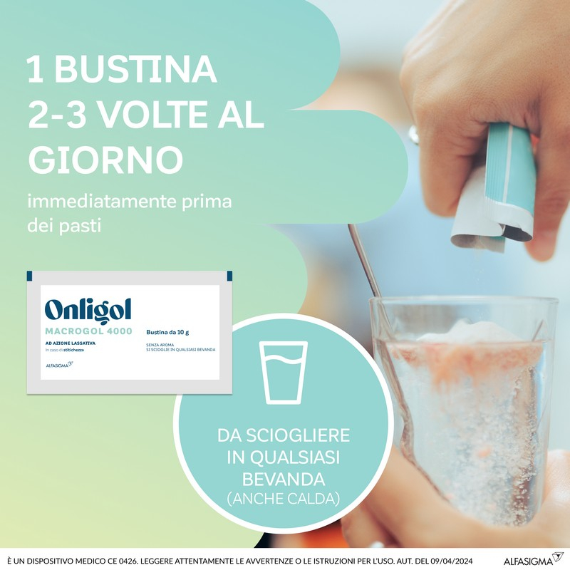 Onligol - Lassativo a base di Macrogol 4000 - senza elettroliti - lassativi in polvere utili in caso di stitichezza - 20 Bustine