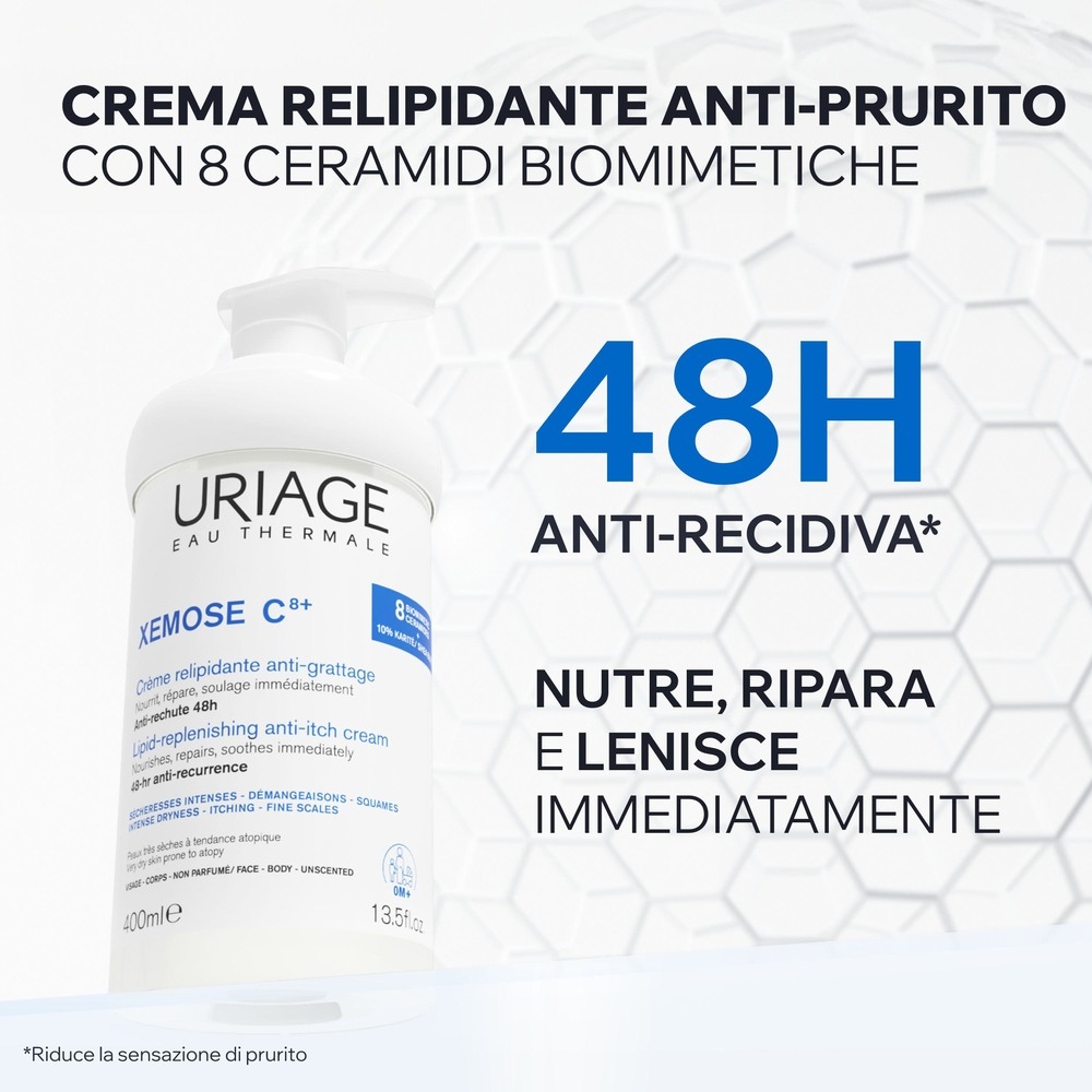 Uriage - Xémose C8+ Crema Relipidante Antiprurito Per Pelle Secca, Atopica E Con Eczema Viso E Corpo 400 ml