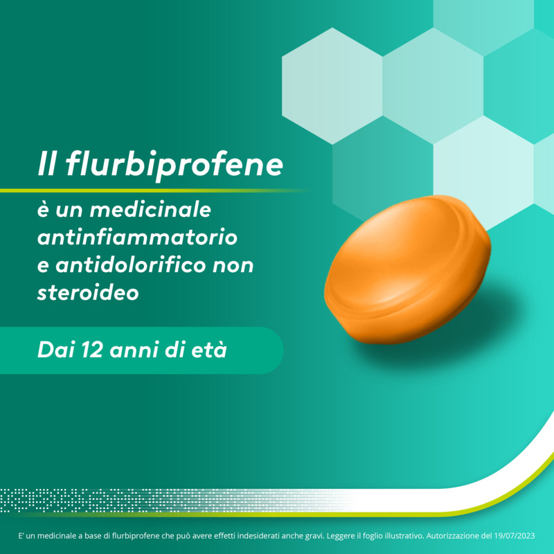 Aspi Gola Dol Caramelle Antinfiammatorio e Antidolorifico per Gola Infiammata, Faringite e Mal di gola, 16 pastiglie Senza Zucchero Arancia