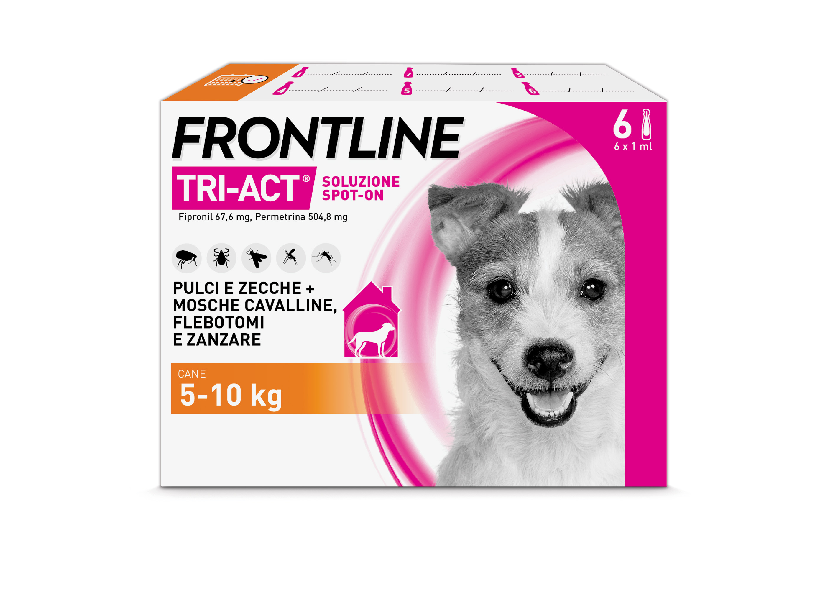 Frontline Tri Act x6 Pipette, Antiparassitario Per Cani e Cuccioli (Taglia S 5-10Kg) Contro Pulci, Zecche, Zanzare, Pappataci e Leishmaniosi