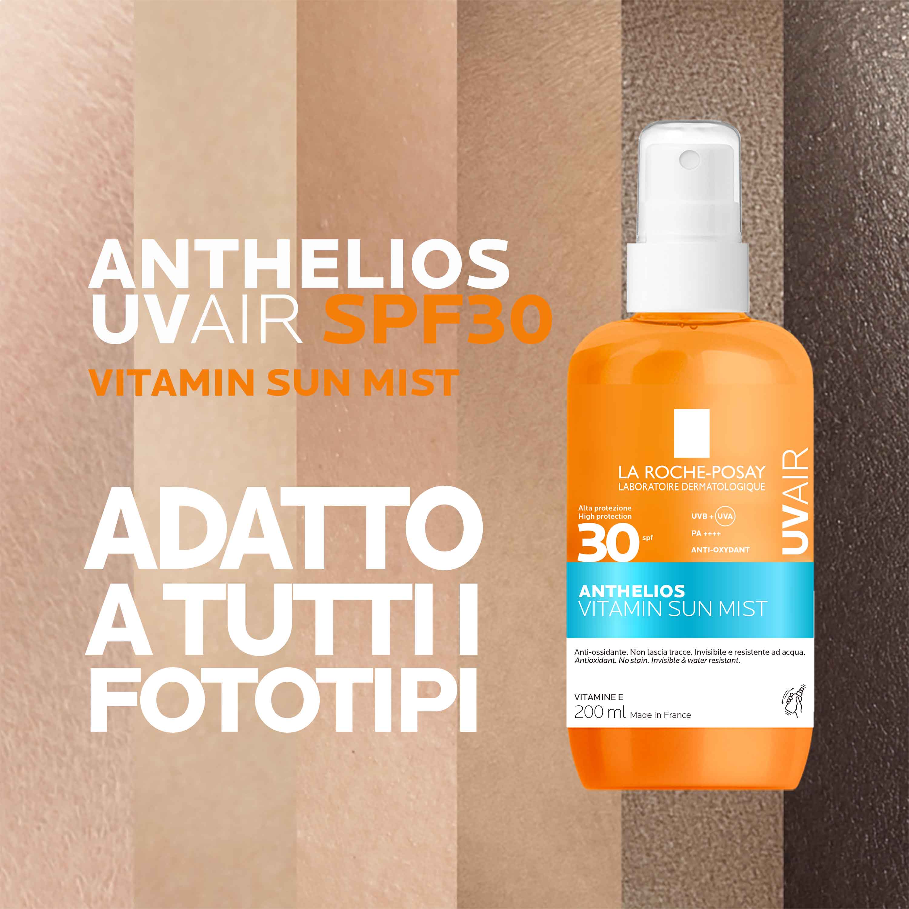 La Roche-Posay Anthelios Uvair Vitamin Sun Mist - Protezione Solare SPF30 Viso E Corpo 200 ml