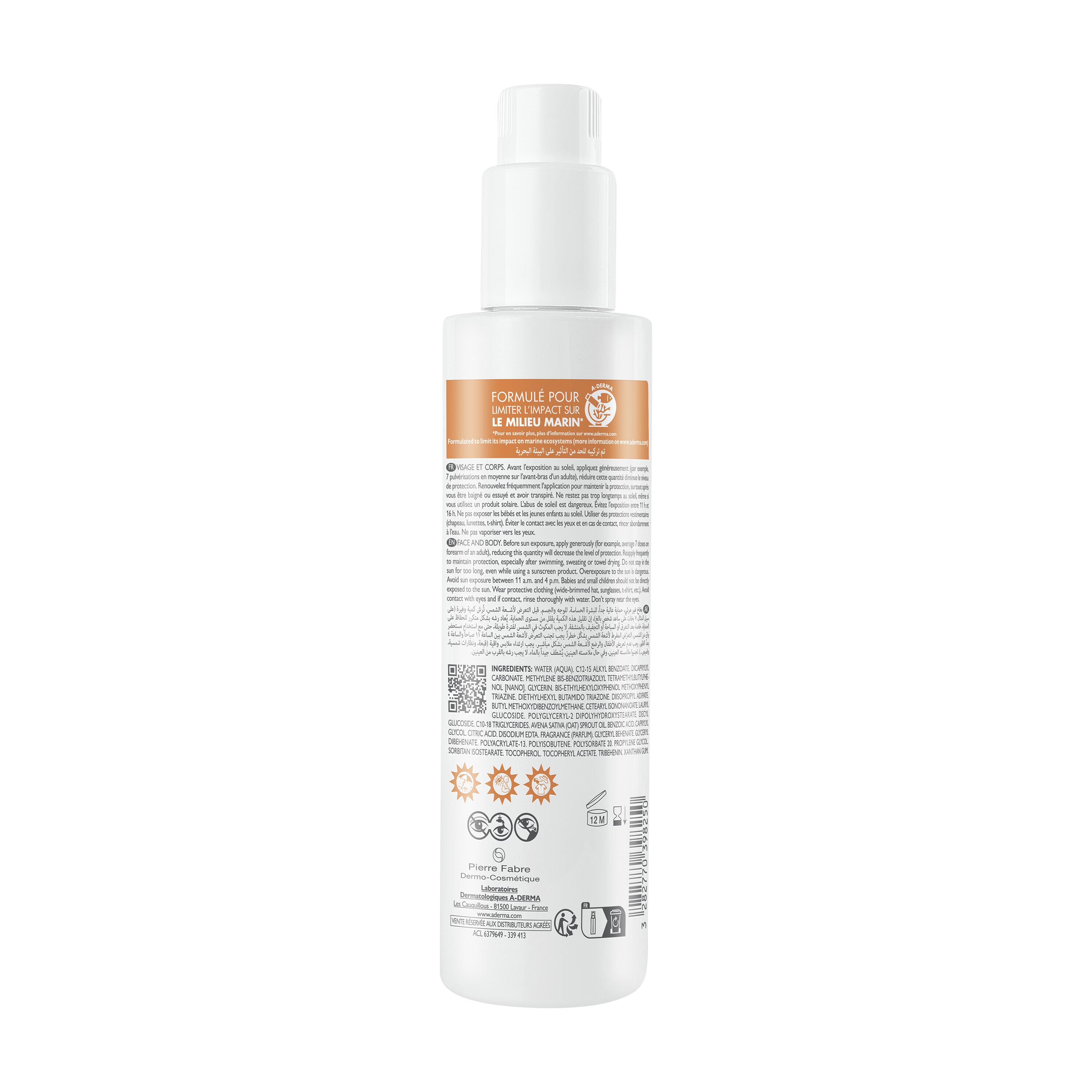A-Derma Protect Spray Invisibile SPF50+ - Protezione Solare Molto Alta Viso E Corpo 200 ml
