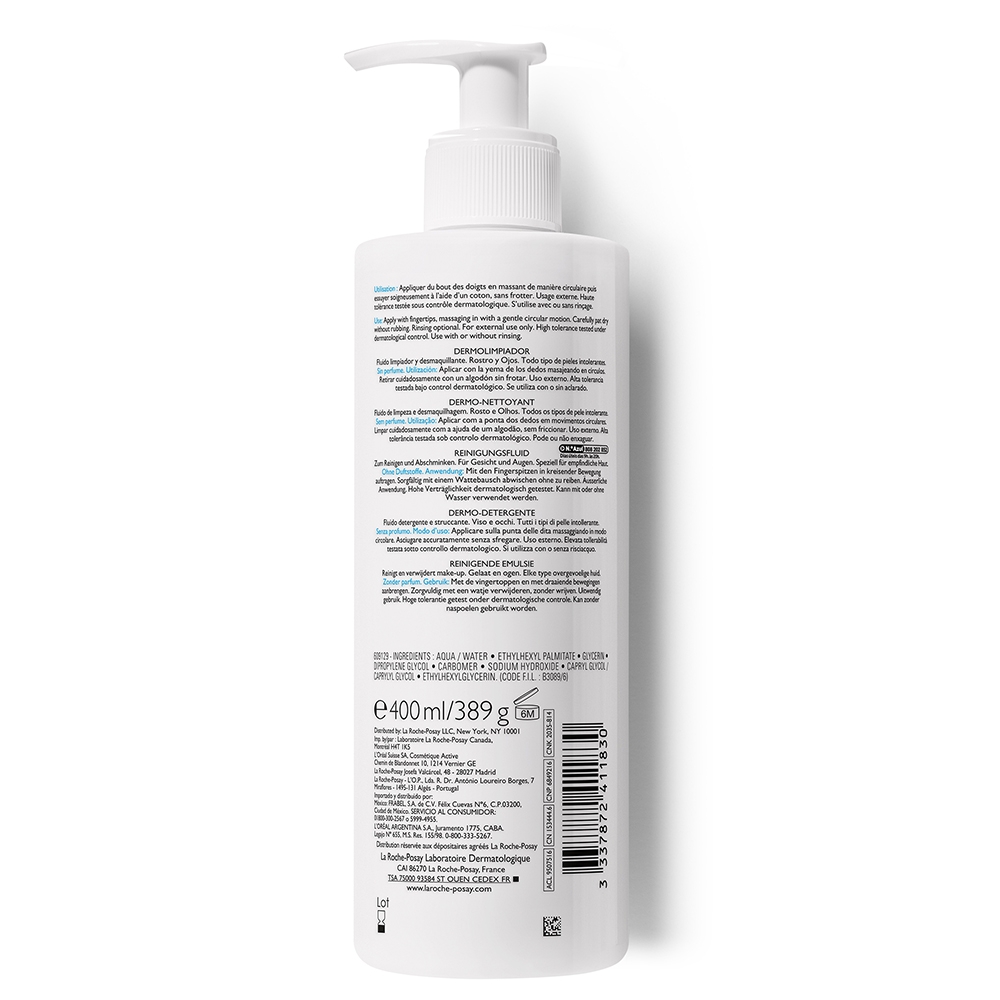 La Roche-Posay Toleriane Dermo Detergente 400 ml. Detergente viso e struccante per la pelle sensibile, secca e intollerante.