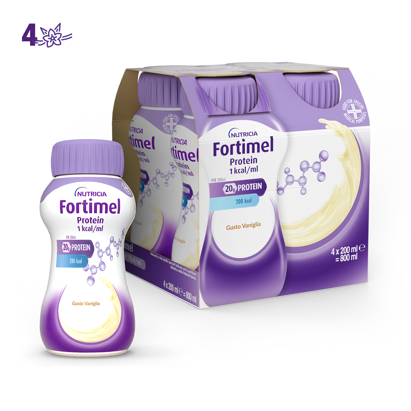 Nutricia Fortimel  Protein, Gusto Vaniglia, Ipercalorico, 4x200ml